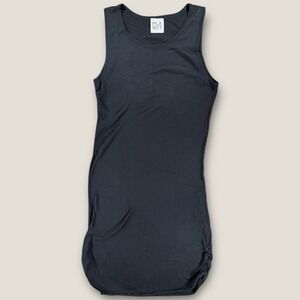 Planet by Lauren G Black Cotton Tank Top Dress Ruched Side Made in Peru OS